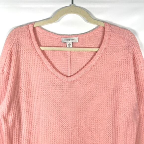 Vintage America Top Womens Small Pink Waffle Knit Thermal  Long Sleeve Soft Cozy - Picture 3 of 8